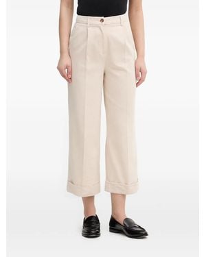 Benetton Pleated Turn-Up Trousers - Natural
