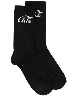 Arte' Intarsia-Knit Logo Socks - Black
