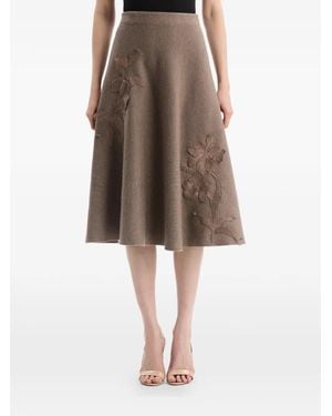 Oscar de la Renta Jupe En Maille Brodée Hibiscus - Neutre