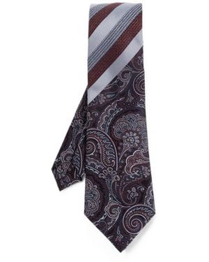 Etro Paisley-Print Striped Tie - Purple