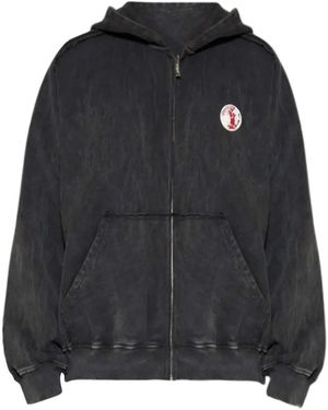 SSSTUFFF Led Missing Cat Patch-Detail Hoodie - Black