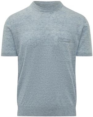 Amaranto Chest-Pocket Short-Sleeve T-Shirt - Blue