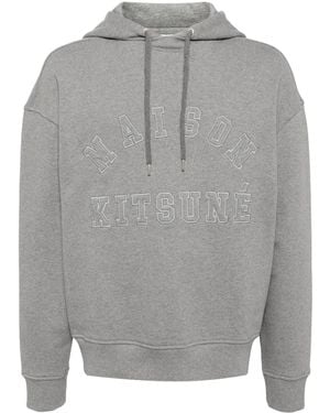 Maison Kitsuné Relaxed Fit Hooded Sweatshirt With Embossed Logo - Grey