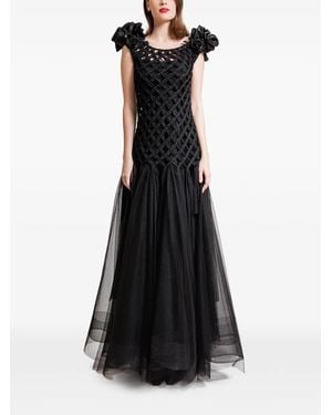Gemy Maalouf Crochet Tulle Maxi Dress - Black