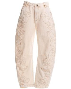 Agua Bendita Fallon Floral-Embroidered Trousers - White