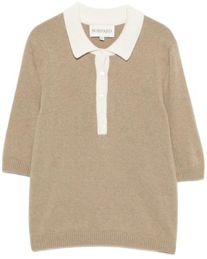 Bompard Two-Tone Cashmere Polo Top - Natural