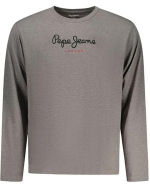 Pepe Jeans Logo-Print Long-Sleeve Cotton T-Shirt - Grey