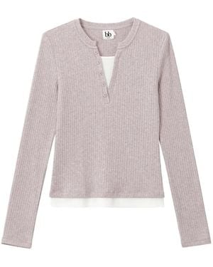 B+ AB Ribbed-Knit Layered-Effect Top - White