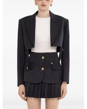 Nissa Pinstripe Cropped Blazer - Black