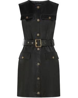KARL LAGERFELD Belted Button-Fastening Leather Dress - Black