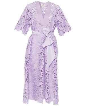 Psophia Guipure-Lace Belted Midi Dress - Purple
