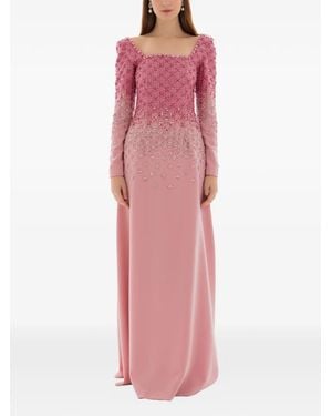 Dina Melwani Crystal-Grid Embroidered Gown - Pink