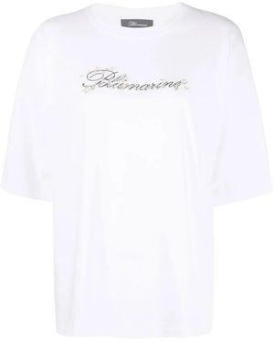 Blumarine Embroidered-Logo Detail T-Shirt - White