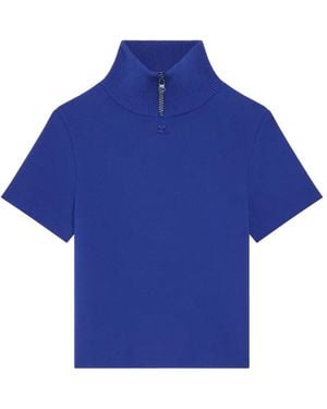 Courreges Milano Knit Ribbed-Collar Top - Blue
