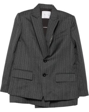 Sacai Pinstriped Layered-Detail Blazer - Grey
