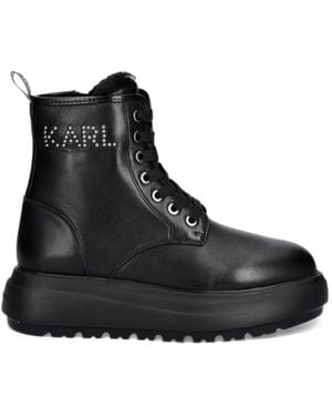 KARL LAGERFELD Studded Platform Ankle Boots - Black
