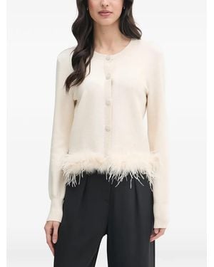 Ouí Faux-Feather Crystal-Embellished Cardigan - White