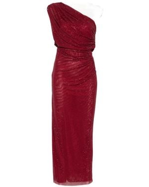 Self-Portrait One-Shoulder Ruched Midi \Dress - Red