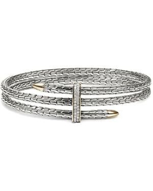 John Hardy Brazalete Spear Double Flex en oro amarillo de 14 ct y plata de ley con diamantes - Gris