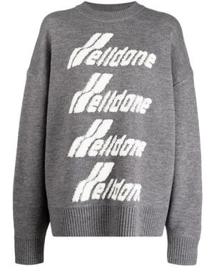 we11done Intarsien-Pullover Mit Logo - Grau