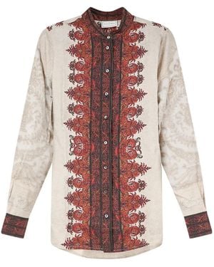 Pierre Louis Mascia Aloe Paisley-Print Mandarin-Collar Shirt - Pink