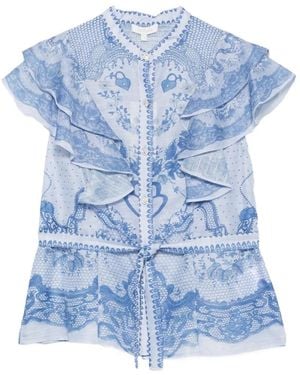 Paperlace Ruffled Print Shirt - Blue