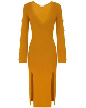 Elisabetta Franchi Knit Dress With Jewel Buttons - Orange
