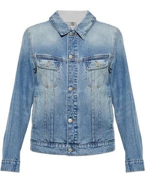 MM6 by Maison Margiela Faded-Effect Panelled Denim Jacket - Blue