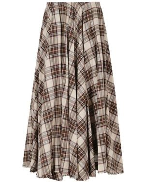 Department 5 Alice Check Frayed-Hem Midi Skirt - White