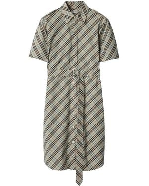 Burberry Check Cotton Shirt Mini Dress - Grey