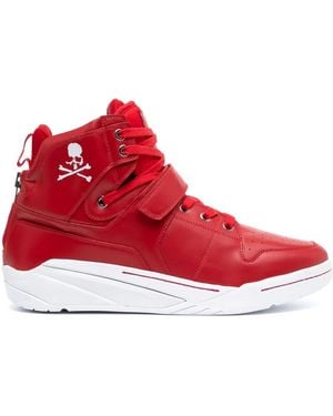 MASTERMIND WORLD Skull-Print Leather Trainers - Red