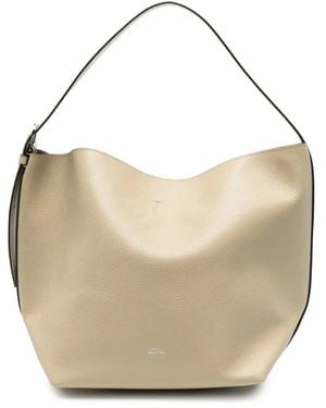 TOTEME Medium Belted Grainy Leather Shoulder Bag - White