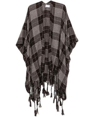 Brunello Cucinelli Poncho À Carreaux Et Franges - Multicolore