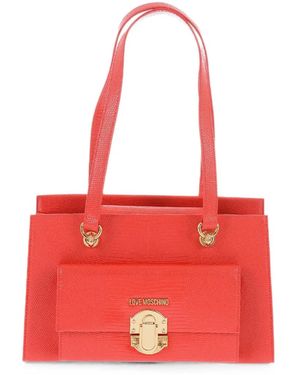 Moschino Lizard-Effect Shoulder Bag - Red