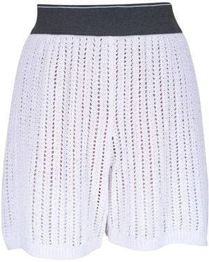 Brunello Cucinelli Openwork Cotton Shorts - Blue