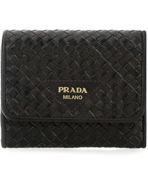 Prada Woven-Design Foldover Wallet - Black