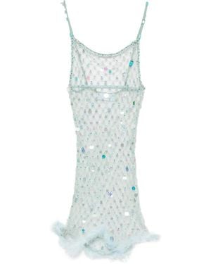 Roberta Einer Feather-Trim Mesh Mini Dress - Blue