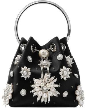 Jimmy Choo Bon Bon Beuteltasche Aus Satin Mit Blumenstickerei - Schwarz