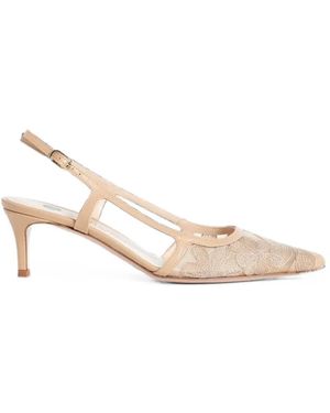 Roberto Festa Sirla Floral-Embroidered Tulle Slingback Heeled Court Shoes - Natural