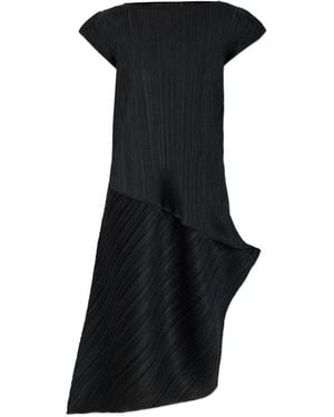 Pleats Please Issey Miyake Pleated Asymmetric-Hem Midi Dress - Black