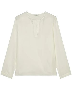 Marc O' Polo Pleated Collar Long-Sleeve Blouse - White