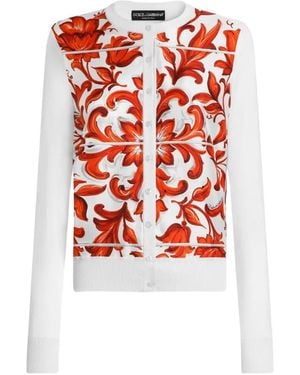 Dolce & Gabbana Majolica-Print Silk And Twill Cardigan - Red