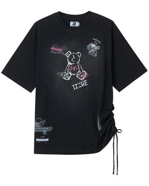 Izzue Drawstring Graphic-Print T-Shirt - Black