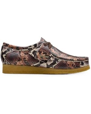Clarks Wallabee Snake-Print Boat Shoes - Brown