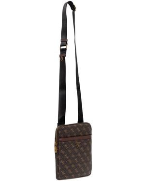 Guess Mini Milano Monogram-Print Logo-Plaque Messenger Bag - White