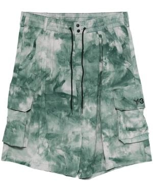 Y-3 Aop Cargo-Pocket Pleated Shorts - Green