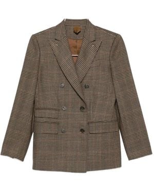Max Mara Double-Breasted Checked Blazer - Brown
