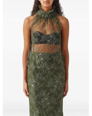 Nenette Felix Lace Feather-Trim Top - Green