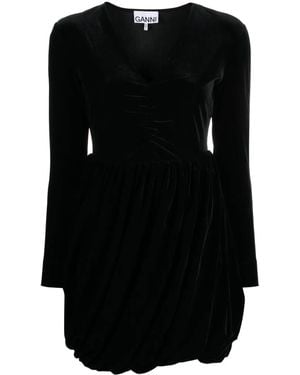 Ganni Velvet Ruched Minidress - Black