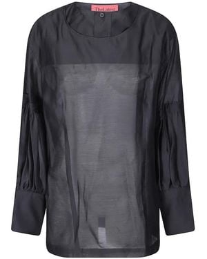 Thelatest Sheer Puff-Sleeve Blouse - Grey